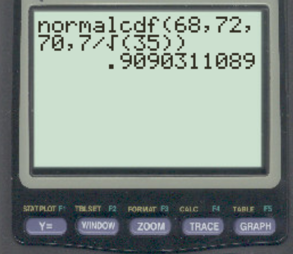 Example of central limit theorem probability on TI-84 calculator